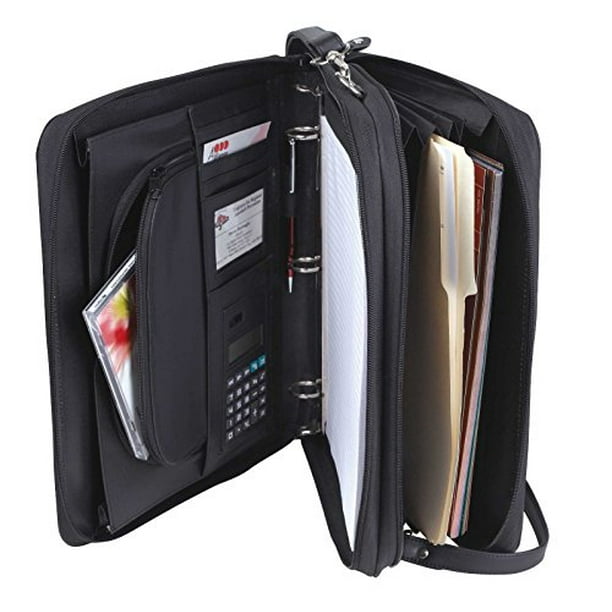 Folder File Divider Organizer Planner Trave Briefcase Portfolio w//Smart Handle /& Double Zippered Closure Padfolio 3-Ring Binders -DC3063 Upgraded-Faux Leather Black